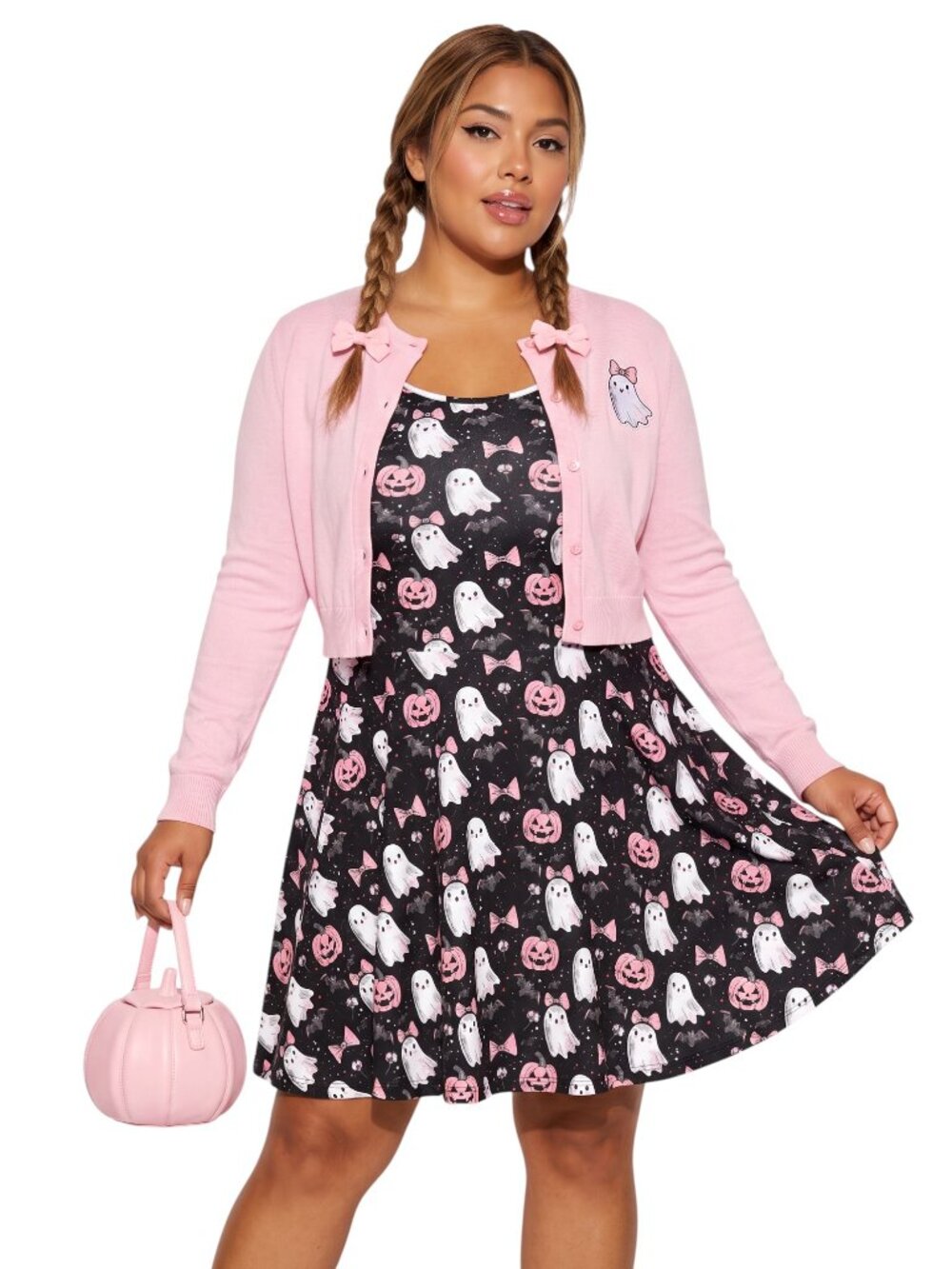 Pastel Goth Ghost Skater Dress - Stretchy Retro Fit and Flare